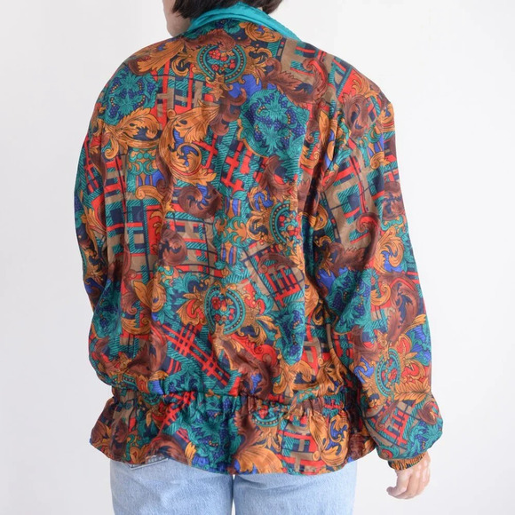 Vintage Teal Nylon Zip Up Lightweight Spring Jacket L - Picture 3 of 10